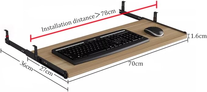 Under Desk Keyboard Tray Slide Out Height Adjustable 21/24/27x 10 Inch Pull Out Platform Computer Drawer Suitable for Office(E,70x27cm)