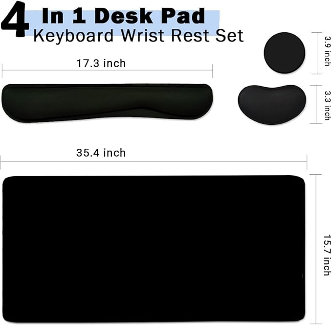 Large Mouse Pad and Keyboard Wrist Rest, Desk Pad for Keyboard and Mouse, 4-in-1 Large Gaming Mouse Pad with Wrist Support, Desk Mat for Home Office Study Game-Black