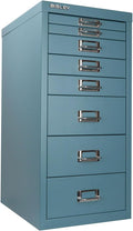 Bisley 8-Drawer Steel MultiDrawer Cabinet - Doulton Blue | Chrome Pull Handles with Label Holders, Powder-Coated Steel, Removable Drawers, Fits Under Most Desks, Labels Included