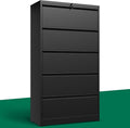 5 Drawer Lateral File Cabinet with Lock, Horizontal Metal File Cabinets for Home Office, Heavy Duty Large Filing Storage Cabinet, Steel Wide File Cabinet for Legal/A4/F4, Require Assembly-Black