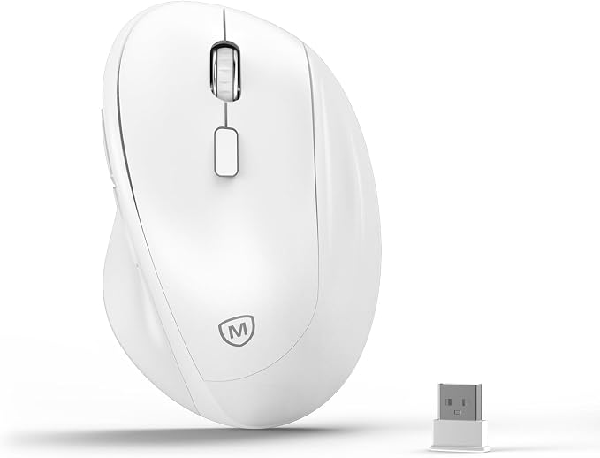 Ergonomic Wireless Mouse 2025 New Updated Smaller with USB-A Receiver for PC Computer, Laptop and Desktop, Ergo Mouse Vertical with Silent Clicks Long Battery Life, Up to 1600 DPI, White