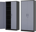Fesbos Metal Storage Cabinet-72” Tall Steel File Cabinets with Lockable Doors and 5 Adjustable Shelves-Black&Gray Steel Storage Cabinet for Home, School, Office, Garage