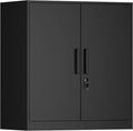 IRONFFICE Metal Wall Cabinet,Garage Cabinet with Handle,Lockable Storage Cabinets Wall Mounted with 2 Doors,Locking Cabinet with Shelves for Basement,Office,Living Home,Black