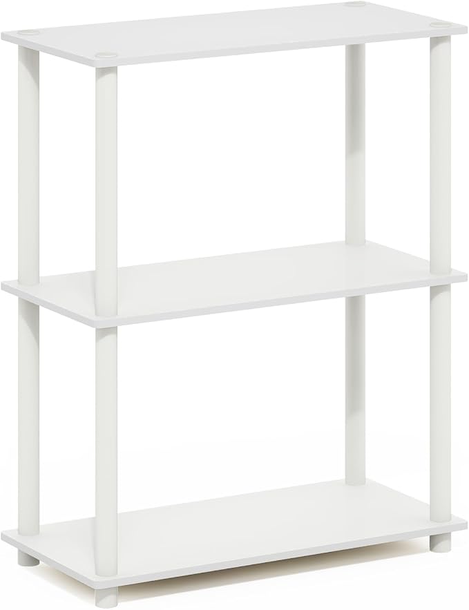Furinno Turn-N-Tube Storage Shelves, 3-Tier Book Shelf, Corner Shelf, Toolless Open Shelves, for Organization and Storage, Living Room, Garage, Home Office, White