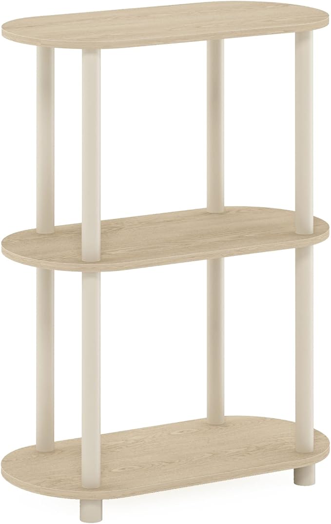 Furinno Turn-N-Tube No Tools 3-Tier Modern Oval Side Display Rack, Bauhaus Oak/Beige