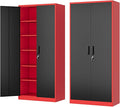 Fesbos Metal Storage Cabinet-72” Tall Steel File Cabinets with Lockable Doors and Adjustable Shelves-Black&Red Steel Storage Cabinet for Home, School, Office, Garage