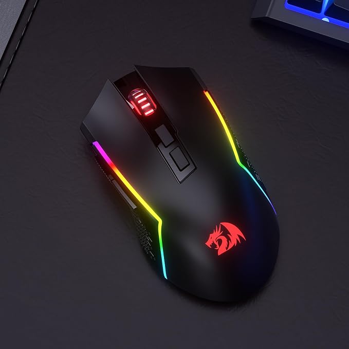 Redragon M693 LIT Wireless Gaming Mouse, 12800 DPI Mice w/ 3-Mode Connection, BT & 2.4G Wireless, 7 Macro Buttons, Reliable Power Capacity for PC/Mac/Laptop
