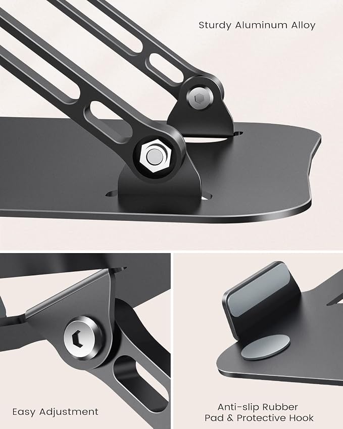 JOIOT Laptop Stand, Adjustable Laptop Stand for Desk, Aluminum Computer Stand Portable Laptop Riser, Foldable Laptop Holder for Mac HP ASUS Acer Surface ThinkPad Dell Lenovo