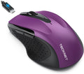 TECKNET Rechargeable Jiggler Wireless Mouse (BT5.0/3.0 & 2.4G) 4800 DPI Silent USB A & Bluetooth Mouse 6 Buttons, Wide Compatibility - Purple