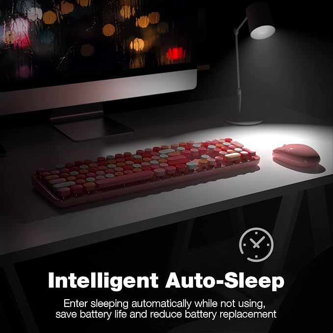 Wireless Keyboard and Mouse Combo, MOWUX Colorful Computer Full Size 2.4G Plug and Play Wireless Typewriter Keyboard and Mouse Set for Windows, Computer, Desktop, PC, Notebook (Pink Colorful)