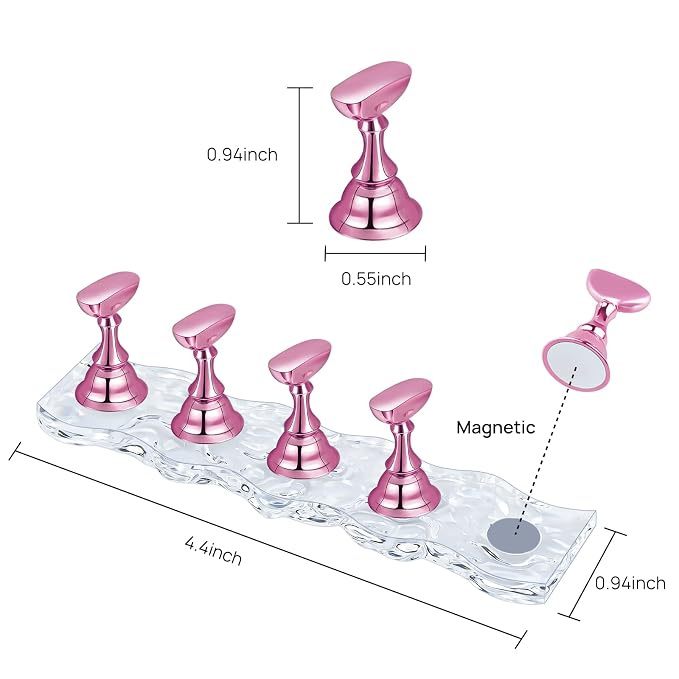 4 Set Nail Holder Stand - Display Fake Wave Shape Acrylic Nails, Magnetic Holder & Practice Station