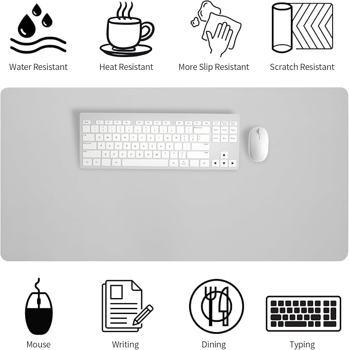 Bloss Large Desk Pad, 47.2" x 24" Desk Mat, Desk Pads on Top of Desks, Computer Mat Non-Slip, Desk Blotter Waterproof, Easy to Clean - Light Grey