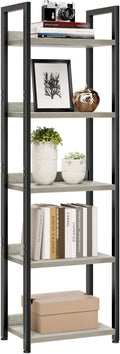 NUMENN Narrow Bookshelf, 5 Tier Bookshelves, Home Office Bookcase Shelf Storage Organizer, Free Standing Storage Shelving Unit for Bedroom, Living Room and Home Office, Grey