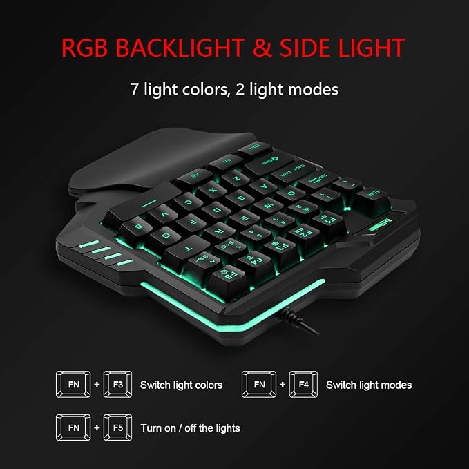 RedThunder One-Handed RGB Gaming Keyboard and Mouse Combo, 35 Keys Mini Gaming Keypad, 6400 DPI Mouse, Portable Game Controller for PC Gamer