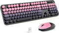 MOFII Wireless Keyboard and Mouse Combo, Full Size 2.4G Plug and Play Typewriter Retro Round Computer Keyboard and Mouse Set for Windows, Computer, Desktop, PC, Notebook - (Plum Pink Gradient)