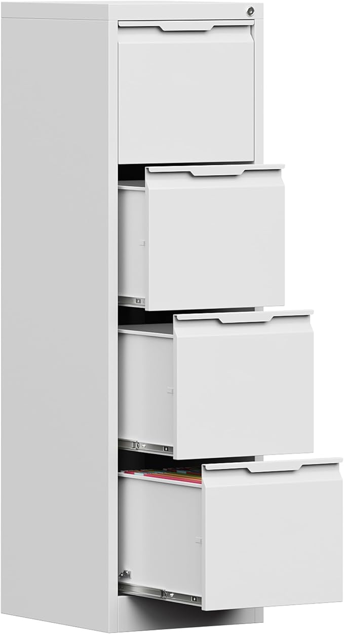 4 Drawer File Cabinet with Lock,17.8" Deep Metal Filing Cabinet,Vertical File Cabinets for Home Office,Locking File Drawer Tall for Hanging Letter/A4/Legal Folders, Easy Assemble-White