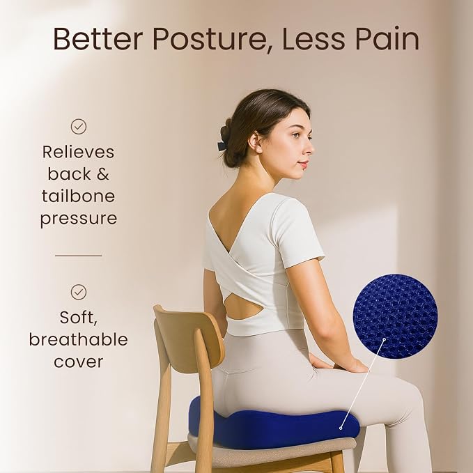 Sleepavo Office Chair Cushion - Seat Cushion for Tailbone Pain Relief - Butt Pillow for Coccyx, Sciatica, and Lower Back Pain - Orthopedic Chair Pad for Lumbar Support in Office Desk (Navy Blue)