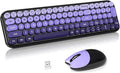 Wireless Keyboard and Mouse Combo, Meidosa 2.4GHz Colorful Full-Size Retro Typewriter Keyboard with Cat Shape 3 Level Adjustable Optical Mouse for PC/Desktop/Laptop/Windows (Black Purple)