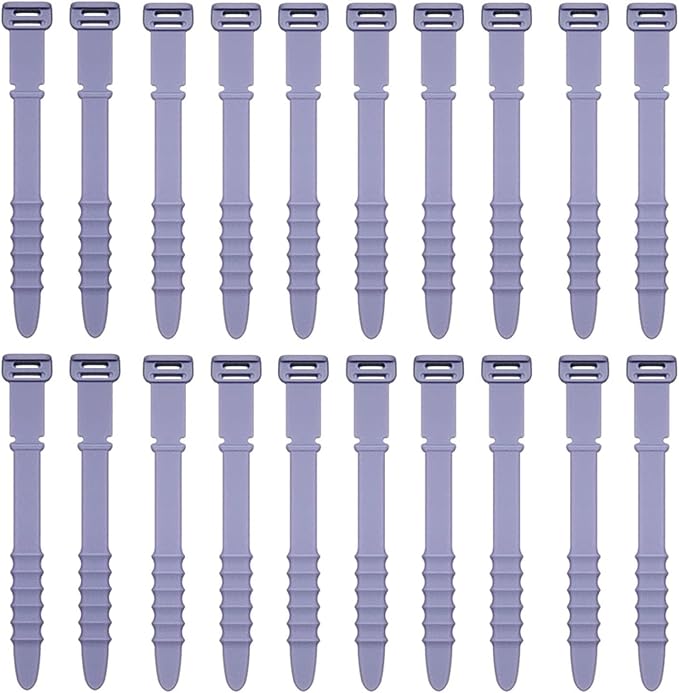 Reusable Silicone Zip Ties Cord Organizer: Silicone Cable Ties Straps for Cable Management - 20PCs 4.5” Purple Elastic Wire Cord Organizer for Home Office and Travel