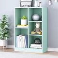 IOTXY Open Shelf Low Bookcase - Wooden 3-Tier Floor Standing Display Cabinet Organizer with Base, 5 Cubes Short Horizontal Bookshelf in Tiffany-Green