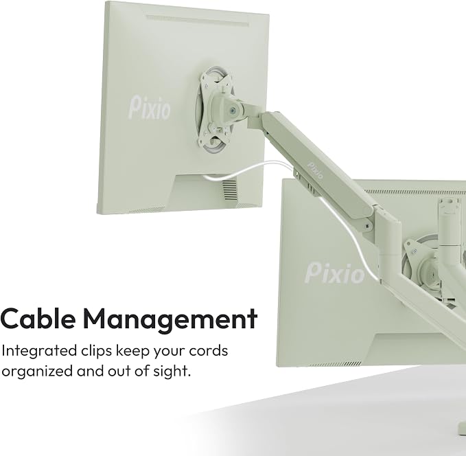 Pixio PS1D Wave Mint Green Dual Monitor Arm Stand Desk Mount - Fits up to 32 inches Monitors and up to 19.8lbs. VESA Compatibility and Integrated Cable Management