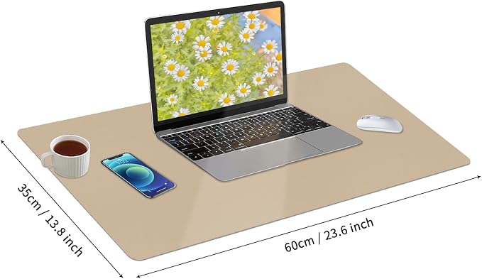 Bloss Beige Desk Mat 23.6" x 13.8", Desk Matt for Desktop, Large Leather Mouse Pad Waterproof, Computer Mat for Office Work/Home/Decor/Protector