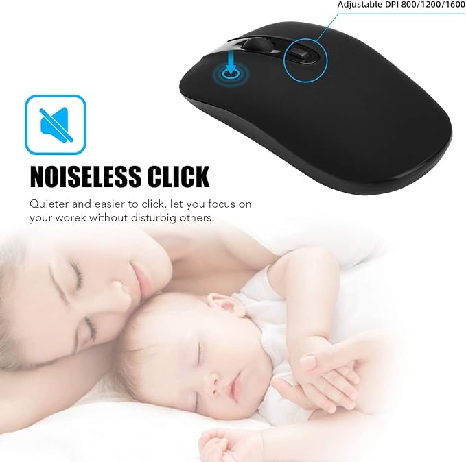 cimetech Wireless Computer Mouse, 2.4G Slim Cordless Mice Less Noise for Laptop Ergonomic Optical with Nano Receiver USB Mouse for Laptop, Deskbtop, Mac (BAT Black)
