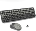 FOPETT Wireless Keyboard and Mouse Combo - Cute Colorful Mouse and Keyboard 2.4G Full-Sized with 104 Round Keys Retro Typewriter Keyboards for Laptop/Windows/PC - Grey Gradient