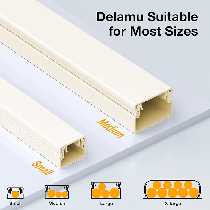 Delamu 157in Cord Covers for Wires on Wall, Cord Hider for 1 Cord, Paintable Cable Hider, Cable Management Wire Covers for Cords, L15.7 W0.55 H0.4in, Beige