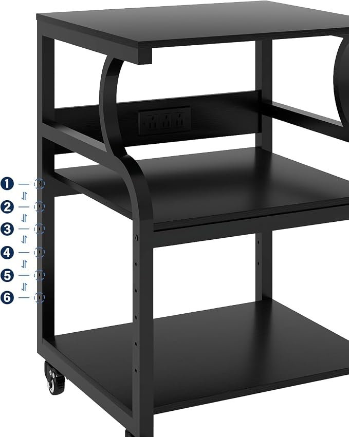 Natwind Large Printer Stand,24''x20''x29''Printer Table with Adjustable Storage Shelf,3 Tier Rolling Printer Cart with Wheels,Home Office Multifunctional Shelves for Heat Press (Black)