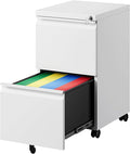PEUKC 2 Drawers Mobile File Cabinet with Lock, Under Desk Rolling File Cabinet for Home Office, Organizes Letter Legal A4 Files, White(Pre-Assembled)