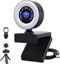 USB HD 2K Video Webcam，with Ring Ligh and Microphoneand Rotatable Tripod& Privacy Cover for PC，, Fast AutoFocus，with Auto White Balance for Video Calls, Live Streaming Gaming & Online Meetings