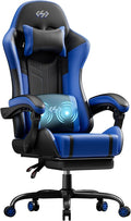 HLDIRECT Gaming Chair, Ergonomic Video Game Seat with 360° Swivel & Lumbar Massage, Computer Chair PU Leather Cushion for Adults Home/Office Use (Black & Blue)