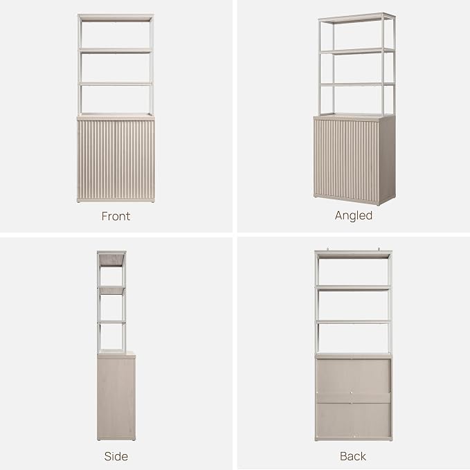 SICOTAS Book Shelf Fluted Bookshelf Cabinet - 75" Tall Bookcase 6 Tier Large Bookshelves with Doors Storage Modern Wide Book Shelves Case for Living Room Home Office Library, Metal Frame, White Alder