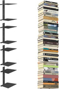 Mefirt Invisible Floating Bookshelves for Wall, 8 Tier Vertical Spine Book Tower, Heavy Duty Floating Book Shelves Metal Book Organizers for Home Office, 4 Pack(Black)