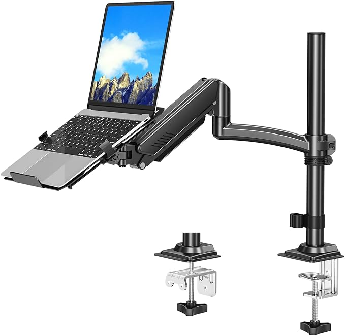 MOUNTUP Laptop Desk Mount, Adjustable Laptop Stand for max 17" Notebook or 32" Monitor, Laptops Arm Mount for Desk Holds 4.4-22lbs, Tall Laptops Stand with Clamp/Grommet