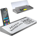 Desktop Whiteboard - Glass Dry Erase White Board - Desk Computer Buddy – Home Office & Studying Essentials - Desktop Pad with Phone & Tablet Slot, Storage Compartment - Includes 4 Markers, 1 Eraser