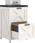 Halitaa 2 Drawer Small File Cabinet, Farmhouse Vertical Filing Cabinet Fits Letter and A4 Size, Under Desk Wooden File Cabinets for Home Office, Printer Stand, White and Black