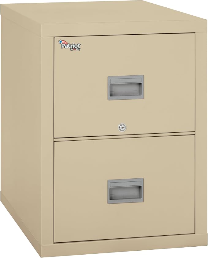 FireKing Patriot 2P1831-CPA Insulated UL Class 350 one-Hour Fire Rated Vertical Filing Cabinet with 2 Drawers, Deep Letter Size, 31-9/16" Length x 17-3/4" Width x 27-3/4" Height, Parchment