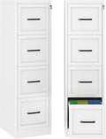 Small Metal 4-Drawer File Cabinet, Under-Desk Filing Cabinet, White | Locking, Adjustable Hanging Rail, Fit A4, FC, Letter, Hanging File Folders for Home Office Storage Organization, 2PS