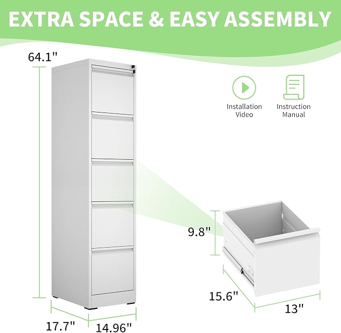 Metal File Cabinet with Drawer Heavy Duty Locking File Cabinets Home Office Steel Filing Cabinet Vertical File Cabinets for Legal/Letter Size File,Assembly Required