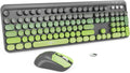 Wireless Keyboard and Mouse Combo - Cute Colorful Keyboard and Mouse, Retro Typewriter Keyboard with 2.4GHz Plug & Play, for Windows 11/10/7, Laptop, PC (Green)