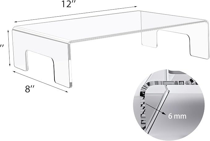 Jusalpha 6mm Thickness Clear Acrylic Display Riser with Tray Handles For Laptop, Notebook, Retail Display Food Display,12" x 8" x 3"