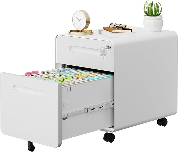 2 Drawer File Cabinet with Lock and 4 Keys, Mobile Metal Filing Cabinet, File Cabinets for Home Office, Under Desk, Pre-Assembly, File Drawer, Letter/Legal/A4 Hanging File Folders