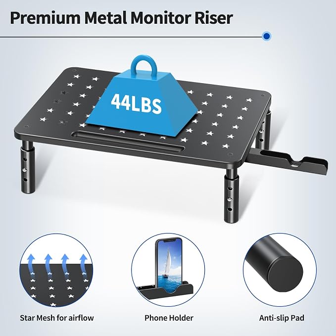 Zimilar 2 Pack Monitor Stand , 3 Height Adjustable Stand with Unique Star Mesh for Computer, Laptop, Printer, Notebook, iMac, Premium Metal Monitor Risers for 2 Monitors