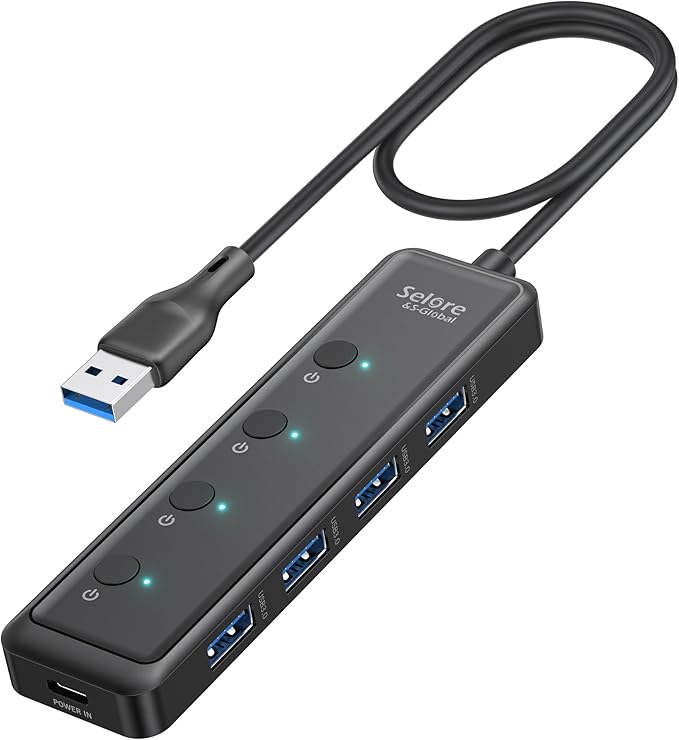Selore USB 3.0 Hub, Selore 4-Port USB Hub Ultra-Slim Data USBA Splitter USBA Expander with 2 ft Compatible with A Port Laptop, for MacBook, Mac mini, iMac, PC, Flash Drive, HDD, Mouse,etc