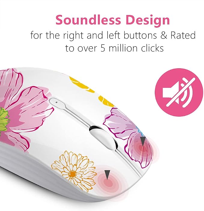 JUHOO Wireless Mouse with Nano Receiver for PC, Laptop, Notebook, Computer, MacBook, Less Noise, Portable Mobile Optical Mice.(Flower).