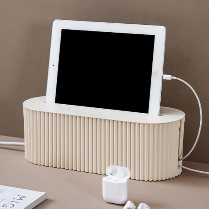 Cable Management Box,Desk Cord Organizer with Groove Cover,Plastic Cord Hider Box,Large Cable Box Organizer,Power Socket Management for TV/Computer/Router/Games Console Cable Storage (White)