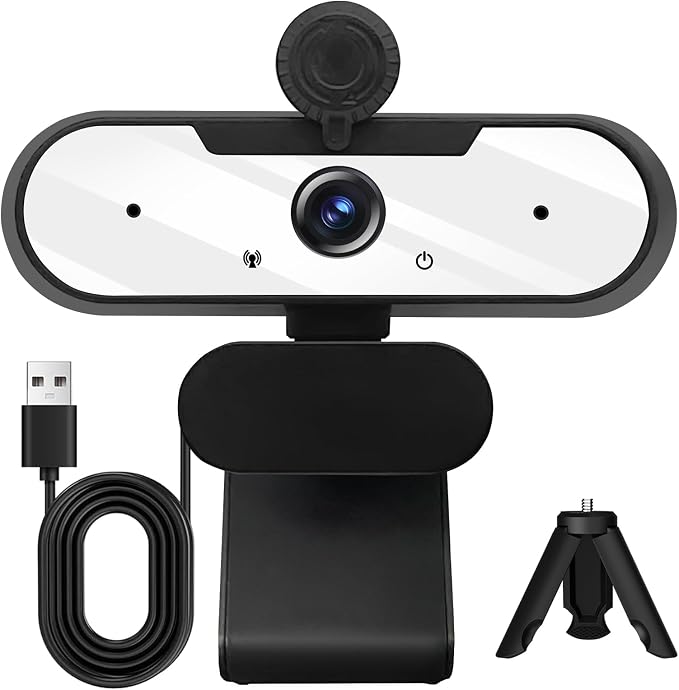 USB HD 1080P Video Webcam and Wide Angle Camera with Built-in Microphone and Rotatable Tripod,for Laptop Computer or Desktop PC,Great for Live Streaming.Calls.Video Conferencing(White)