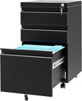 GAOMON 3-Drawer Mobile File Cabinet with Lock, Metal Filing Cabinet on Wheels, Fits Letter/Legal/A4 Files, Space-Saving Under Desk Office Storage Organizer for Home Office, Easy Assembly, Black